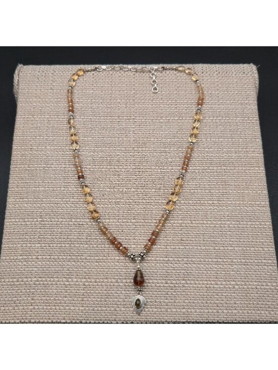 Jewelry - 17 Inch Sterling Silver Natural Citrine Carnelian Beaded Necklace B1575